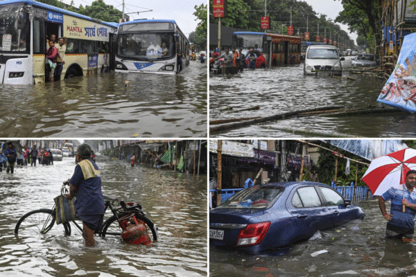 Kolkata flooded: Pandals submerged, streets underwater, cars stranded - videos show havoc | India News - The Times of India