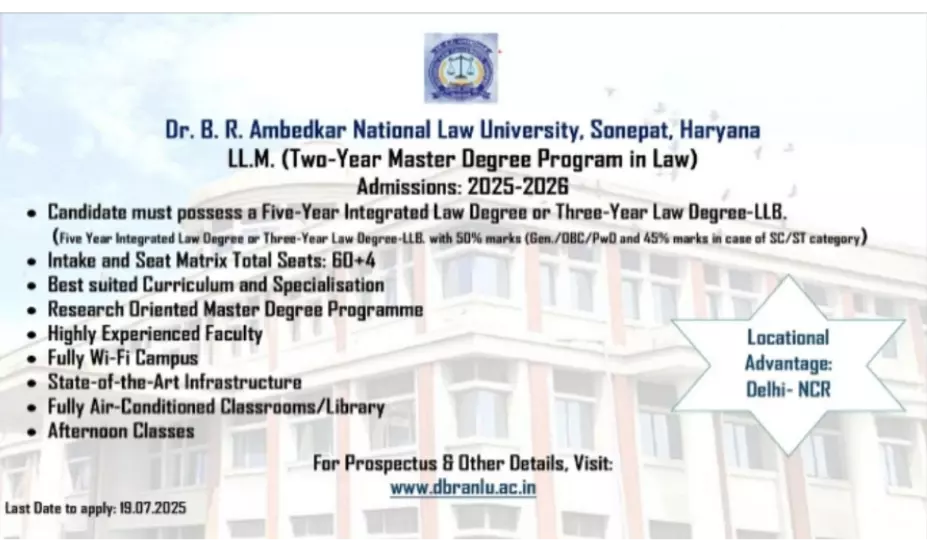 Admission, LL.M., 2 Years Master Degree, Dr. B. R. Ambedkar National Law University, Sonepat, Law Schools