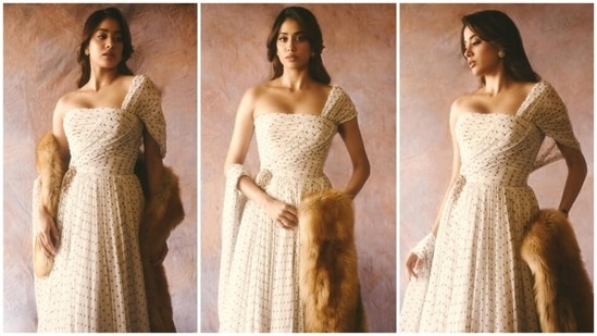 Janhvi's outfit, a one-shoulder gown with delicate pleats and embellishments, beautifully blended Indian heritage with modern global style, adding a classic touch to TIFF's red carpet.